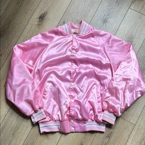 Vintage Pink Satin American Bomber Jacket Blank Back USA Size XL